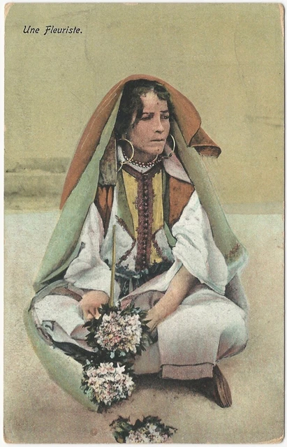 Young Woman Street Flower Seller in Tangier Morocco Vintage Travel Postcard
