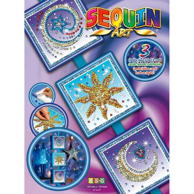 Weltall Paillettenbild Sequin Art 28x37,5cm - Kinder Bastelset Sonne Mond Sterne