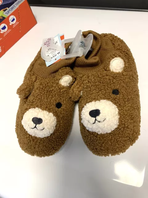 Cat & Jack Teddie Bear Slippers Little Kid XL 11-12 Brown New With Tags