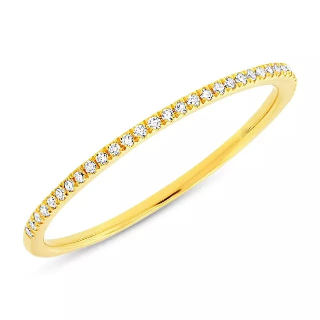 1MM 14K Oro Amarillo Diamante Banda Anillo Apilable Boda 0.10CT Corte Redondo