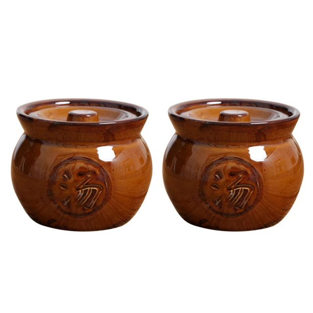 2 piezas taza de sopa sartén de cerámica con tapa mini forma