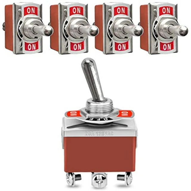 MGI SpeedWare Latching Metal Toggle Switches 5-Pack, 20 Amp 12vDC 125vAC, 6-Pin