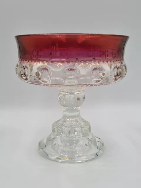 Vintage 1960s Indiana Glass Kings Crown Ruby Flash Thumbprint Compote Candy Dish