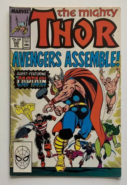 Thor #390 Cap lifts Thors hammer for the 1st time. (Marvel 1988) FN/VF condition