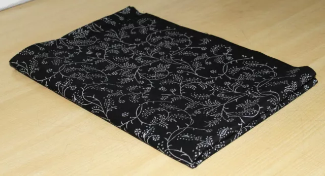 2.3m Tissu Coton Floral Noir Argent Vêtements Artisanat Indien Main Bloc Imprimé