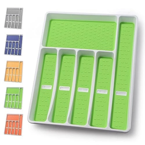 6 Compartment Silverware Organizer Tray for Kitchen Drawer with Non-Slip Linings