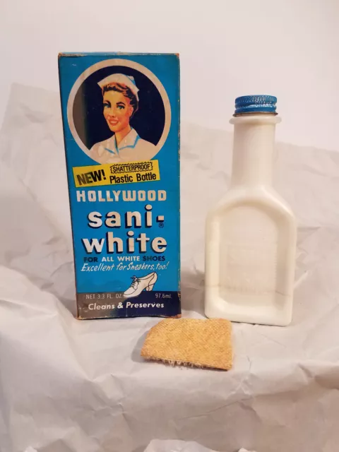 VINTAGE HOLLYWOOD SANI-WHITE SHOE POLISH BOX GREAT GRAPHICS Advertising