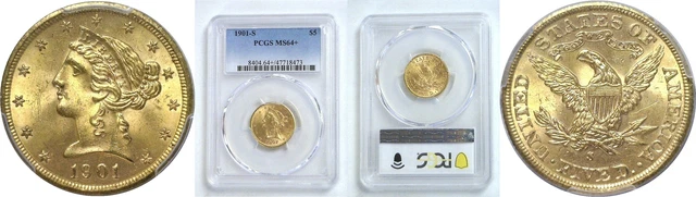 1901-S $5 Liberty Head Gold Coin PCGS MS-64+