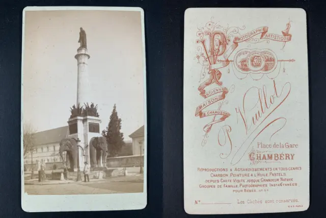 P. Vuillot, France, Chambéry, La fontaine des Éléphants. Vintage cdv albumen pri