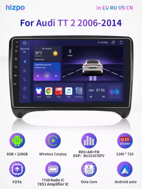 For Audi TT MK2 8J 2006-2014 9" GPS Android 12 Stereo CarPlay Radio WIFI 8+128GB