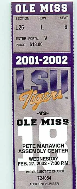 Ticket College Basketball Ole Miss 2001 - 02  2.27 - LSU Tigers