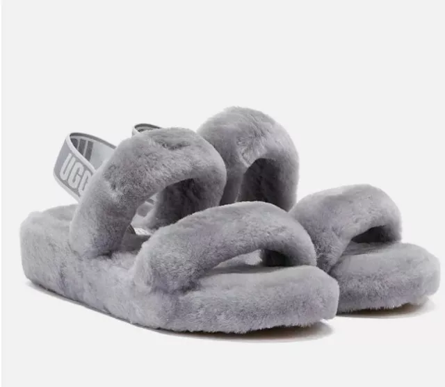 UGG OH YEAH Womens Soft Amethyst Grey Slippers Sandals 10 UK