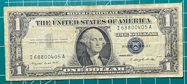 Series 1957-A One Dollar Silver Certificate Vintage American Currency Cash Note