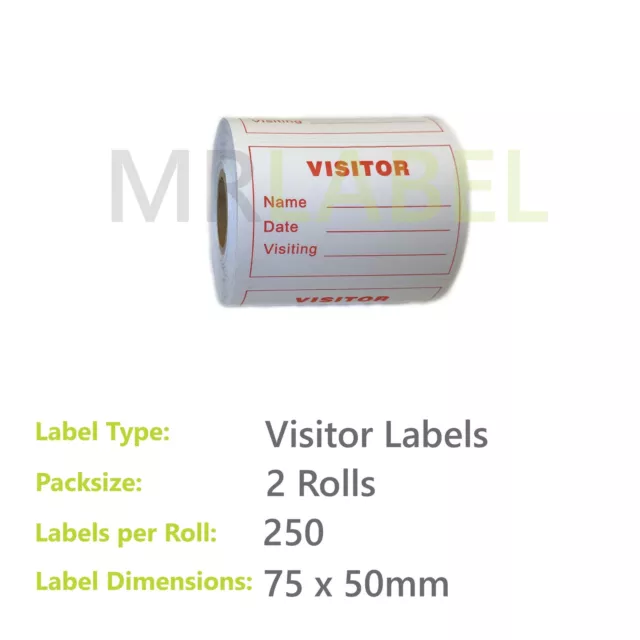 Pack of 2 - Visitor Labels - 75 x 50 mm