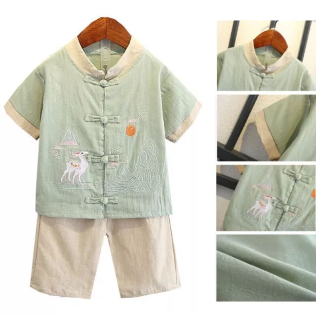 2Pcs Bambini Ragazzi Cinese Tradizionale Vestiti Ricamo Hanfu Ttang Completo