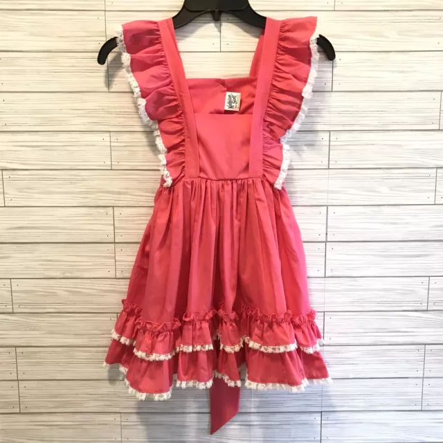 Vintage KATHLEEN SCOTT Girl Pink Dress Size 6X Pageant Ruffle Lace Apron Dress