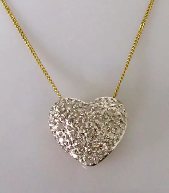 Gold Diamond Necklace - 9ct Yellow Gold Multi Diamond Heart Pendant & 9ct Chain