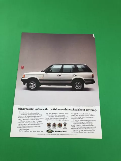 1989 1990 1991 1992 1993 1994 Range Rover Original Print Ad Advertisement B48