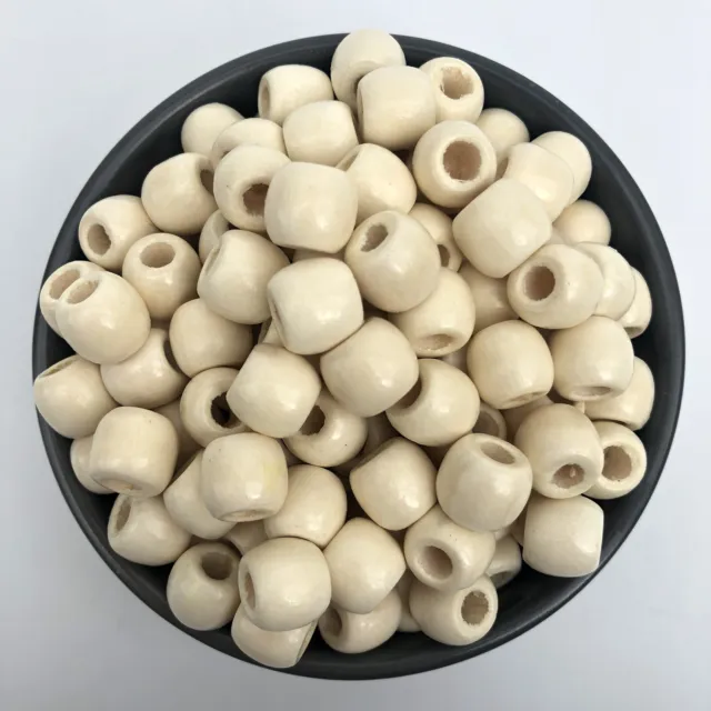 50X Beige Macrame Wood Beads 12x11mm Dreadlock Drum Craft Wooden Bead 4-5mm Hole