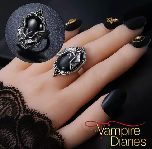 The Vampire Diaries: Gothic, Vampire, Antique Silver, Adjustable Size Bat Ring