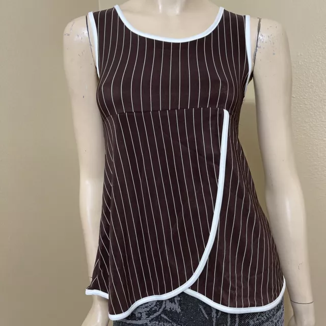 Women’s Brown White Striped Polyester Casual Slim Stretch  Size M Blouse Top