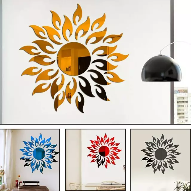 3D Mirror Sun Art Removable Wall Sticker Acrylic Mural Decal Home Room Decor DIY