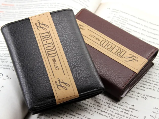 New Mens Trifold Grain Leather Wallet Billfold Credit Card Window ID Holder Case