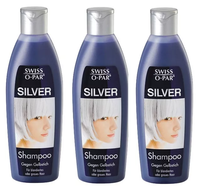 3x 250ml Swiss O Par Silver Shampoo Contre Teinte Jaune Blonds Colorés Cheveu