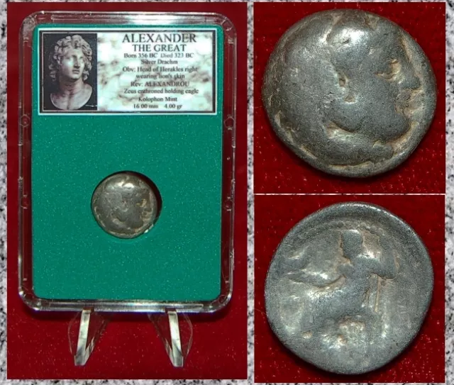 Pièce de monnaie grecque antique d'Alexandre le Grand Héraclès Zeus argent drachme colophon