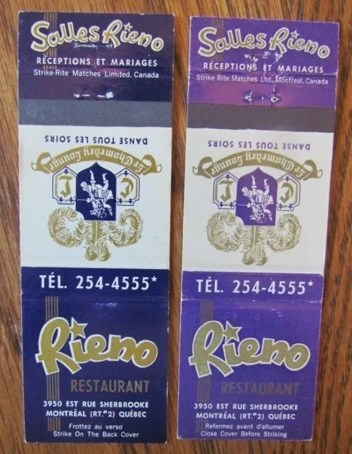 Cavalier Matchbook Matchcovers: Rieno Restaurant (Montreal, Quebec) -E13