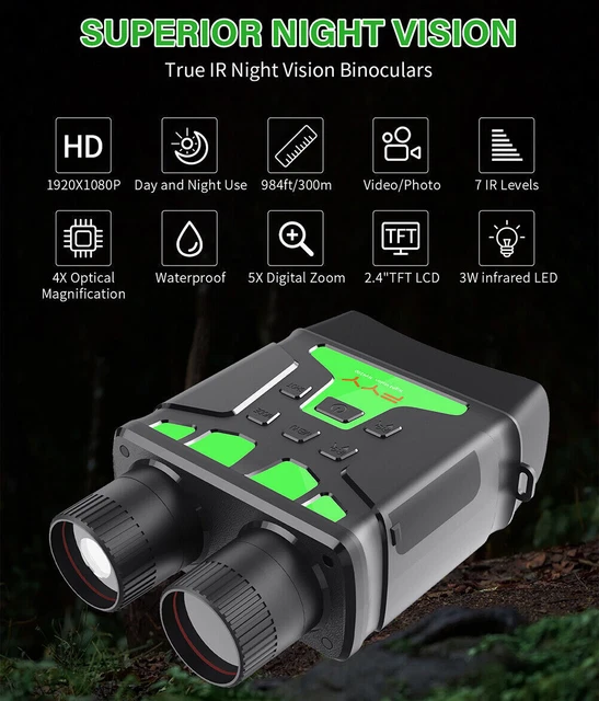 Digital Night Vision Binoculars 1080p Full Infrared Goggles Hunting Camera IP66