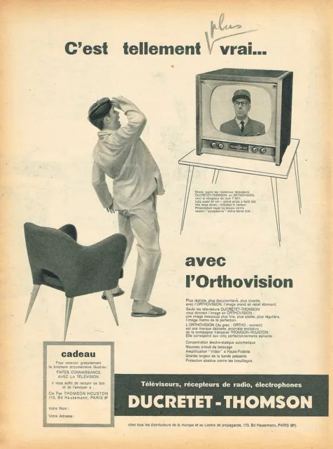 PUBLICITE ADVERTISING 055  1957  DUCRETET-THOMSON  téléviseur ORTHOVISION