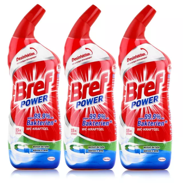 Bref Power WC-Kraftgel gegen 99,9% gegen Bakterien 750ml (3er Pack)