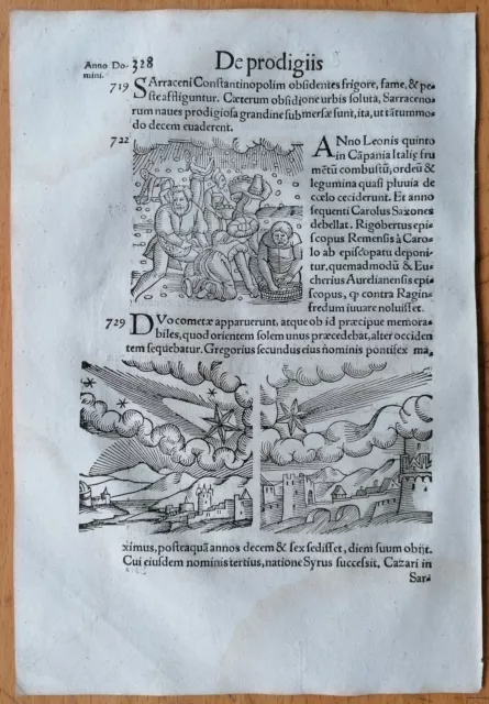 Wolfhart Chronicon Originalblatt Brot vom Himmel Komet  (327) 1557