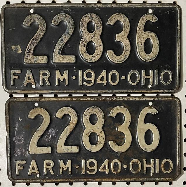 1940 OHIO FARM Truck License Plate Tags Matching Pair 22836 DMV CLEAR