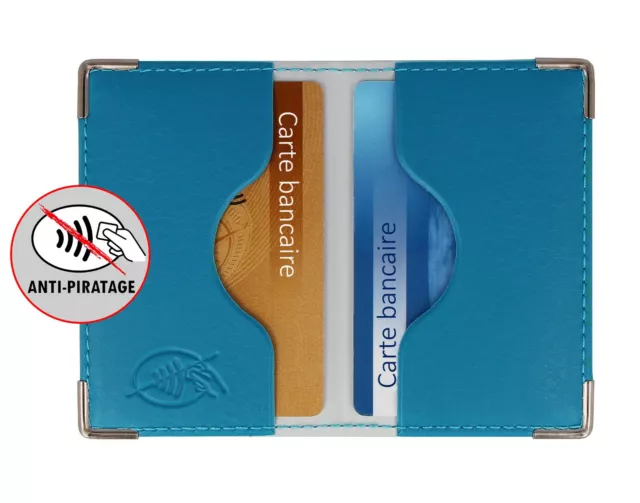 Etui 2 cartes bancaire anti piratage bleu made in France porte double CB blindé