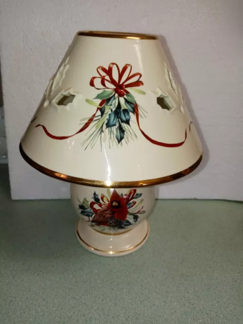 Lenox Christmas Winter Greetings Candle Lamp Cardinal Tea Light Lamp 10"