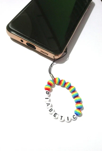 Medizinischer Alarm Warnung Notfall Telefon Charm Acryl Regenbogen Perle elastisch