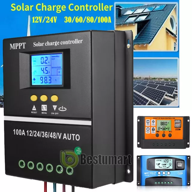 MPPT Solar Panel Regulator Charge Controller Auto Focus Tracking 30-100A 12V/24V