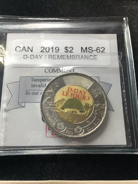 2019  Coin Mart Graded Canadian,Toonie**MS-62** D'Day Coloured