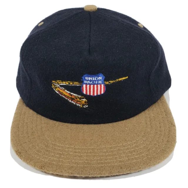 Vintage Union Pacific Black Tan Strapback Cap 90s Embroidered Mens Railroad Hat
