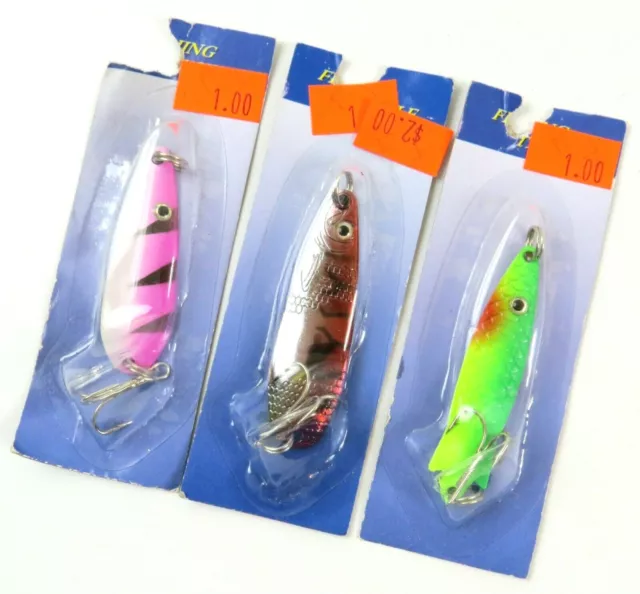 MIXED LOT OF 3 Old Stock Small Spoon Jig Fishing Lures, Unbranded
