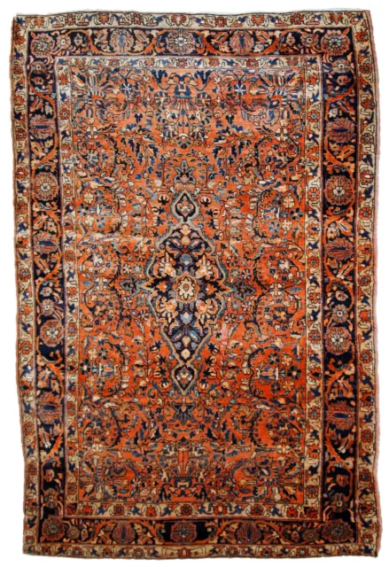 Alfombra antiguo Oriental hecho a mano 125cm x 204cm 1920s - 1B783