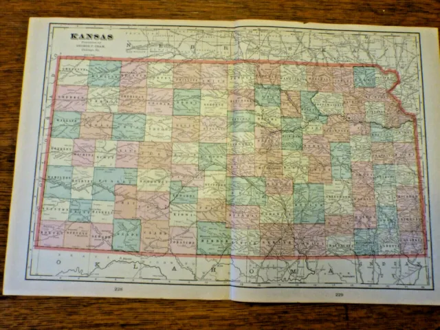 Vintage 1903 Kansas Map 14"x22" Old Antique Original  Crams Atlas