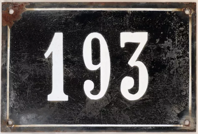 Large old black French house number 193 door gate plate plaque enamel metal sign