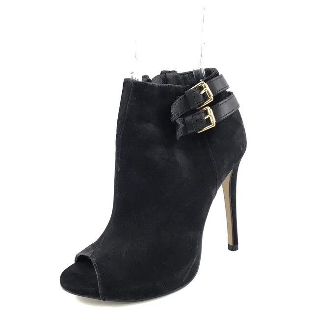 Steve Madden Amberr Black Suede Open Toe Booties Women's Size 6 M *