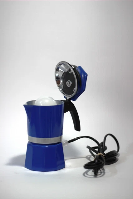 Lampada artigianale, Lampada da tavolo, Lampada caffettiera, Lampada blu
