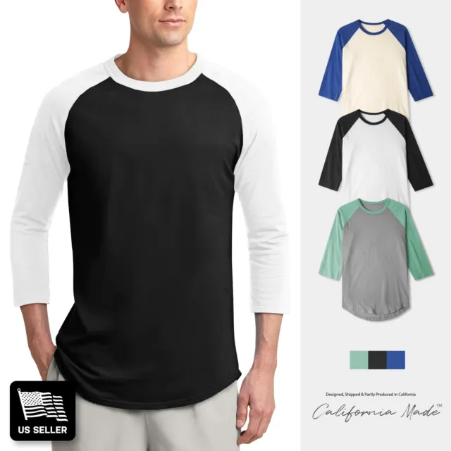 Mens Soft Cotton Raglan 3/4 Sleeve T Shirt Baseball Tee Active Casual Team