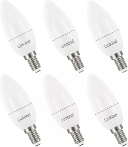 Linkind E14 LED Dimmable Candle Light Bulbs, 5W 5000K Daylight White SES...