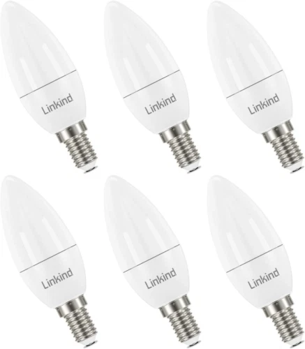 Linkind E14 LED Dimmable Candle Light Bulbs, 5W 5000K Daylight White SES...